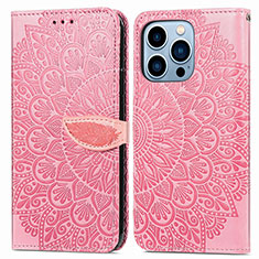 Coque Portefeuille Motif Fantaisie Livre Cuir Etui Clapet H13 pour Apple iPhone 13 Pro Max Or Rose