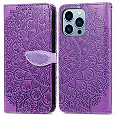 Coque Portefeuille Motif Fantaisie Livre Cuir Etui Clapet H13 pour Apple iPhone 13 Pro Max Violet