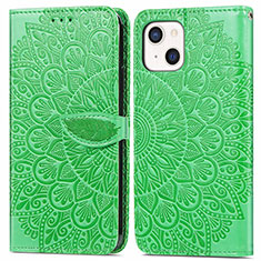 Coque Portefeuille Motif Fantaisie Livre Cuir Etui Clapet H13 pour Apple iPhone 13 Vert