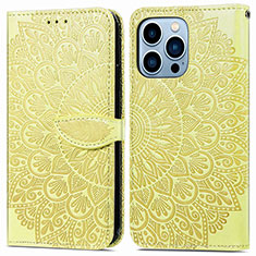 Coque Portefeuille Motif Fantaisie Livre Cuir Etui Clapet H13 pour Apple iPhone 14 Pro Jaune