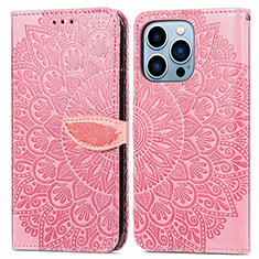 Coque Portefeuille Motif Fantaisie Livre Cuir Etui Clapet H13 pour Apple iPhone 14 Pro Max Or Rose