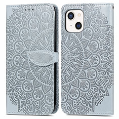 Coque Portefeuille Motif Fantaisie Livre Cuir Etui Clapet H13 pour Apple iPhone 15 Gris