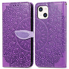 Coque Portefeuille Motif Fantaisie Livre Cuir Etui Clapet H13 pour Apple iPhone 15 Violet