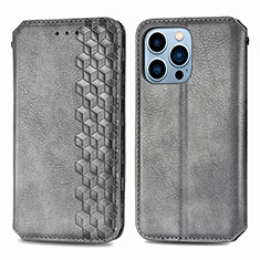 Coque Portefeuille Motif Fantaisie Livre Cuir Etui Clapet H15 pour Apple iPhone 14 Pro Max Gris