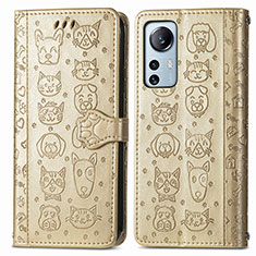 Coque Portefeuille Motif Fantaisie Livre Cuir Etui Clapet L01 pour Xiaomi Mi 12 5G Or