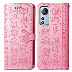 Coque Portefeuille Motif Fantaisie Livre Cuir Etui Clapet L01 pour Xiaomi Mi 12 Lite 5G Rose Rouge