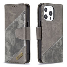 Coque Portefeuille Motif Fantaisie Livre Cuir Etui Clapet L05 pour Apple iPhone 13 Pro Gris