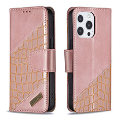 Coque Portefeuille Motif Fantaisie Livre Cuir Etui Clapet L05 pour Apple iPhone 13 Pro Max Or Rose