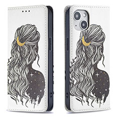 Coque Portefeuille Motif Fantaisie Livre Cuir Etui Clapet pour Apple iPhone 13 Gris