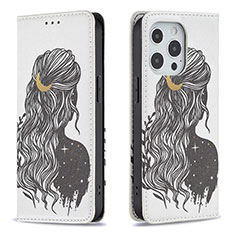 Coque Portefeuille Motif Fantaisie Livre Cuir Etui Clapet pour Apple iPhone 13 Pro Max Gris