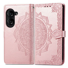 Coque Portefeuille Motif Fantaisie Livre Cuir Etui Clapet pour Asus ZenFone 10 Or Rose