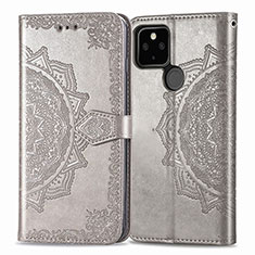 Coque Portefeuille Motif Fantaisie Livre Cuir Etui Clapet pour Google Pixel 5 XL 5G Gris