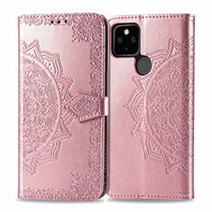 Coque Portefeuille Motif Fantaisie Livre Cuir Etui Clapet pour Google Pixel 5 XL 5G Or Rose