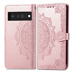 Coque Portefeuille Motif Fantaisie Livre Cuir Etui Clapet pour Google Pixel 6 5G Or Rose