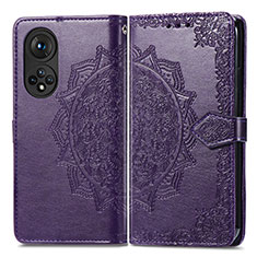 Coque Portefeuille Motif Fantaisie Livre Cuir Etui Clapet pour Huawei Honor 50 5G Violet