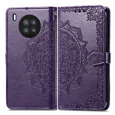 Coque Portefeuille Motif Fantaisie Livre Cuir Etui Clapet pour Huawei Honor 50 Lite Violet