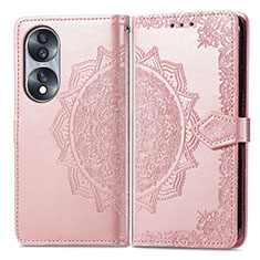 Coque Portefeuille Motif Fantaisie Livre Cuir Etui Clapet pour Huawei Honor 70 5G Or Rose