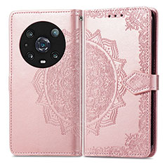 Coque Portefeuille Motif Fantaisie Livre Cuir Etui Clapet pour Huawei Honor Magic4 Pro 5G Or Rose