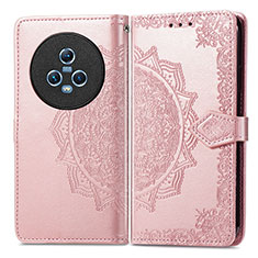 Coque Portefeuille Motif Fantaisie Livre Cuir Etui Clapet pour Huawei Honor Magic5 5G Or Rose