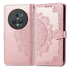 Coque Portefeuille Motif Fantaisie Livre Cuir Etui Clapet pour Huawei Honor Magic5 Pro 5G Or Rose