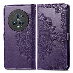 Coque Portefeuille Motif Fantaisie Livre Cuir Etui Clapet pour Huawei Honor Magic5 Pro 5G Violet