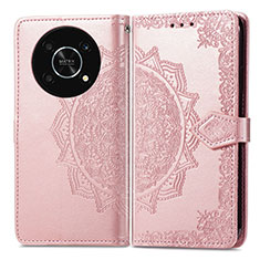 Coque Portefeuille Motif Fantaisie Livre Cuir Etui Clapet pour Huawei Honor X9 5G Or Rose