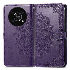 Coque Portefeuille Motif Fantaisie Livre Cuir Etui Clapet pour Huawei Honor X9 5G Violet