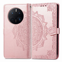 Coque Portefeuille Motif Fantaisie Livre Cuir Etui Clapet pour Huawei Mate 50 Pro Or Rose