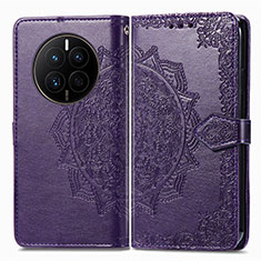 Coque Portefeuille Motif Fantaisie Livre Cuir Etui Clapet pour Huawei Mate 50 Violet