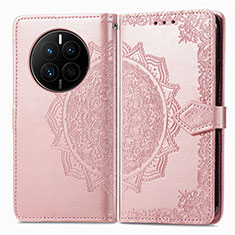 Coque Portefeuille Motif Fantaisie Livre Cuir Etui Clapet pour Huawei Mate 50E Or Rose