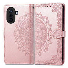 Coque Portefeuille Motif Fantaisie Livre Cuir Etui Clapet pour Huawei Nova Y70 Or Rose