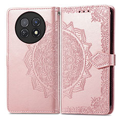 Coque Portefeuille Motif Fantaisie Livre Cuir Etui Clapet pour Huawei Nova Y91 Or Rose