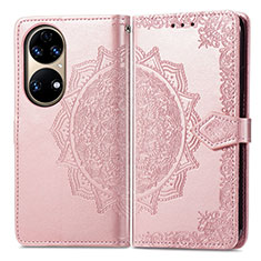 Coque Portefeuille Motif Fantaisie Livre Cuir Etui Clapet pour Huawei P50 Or Rose