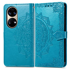 Coque Portefeuille Motif Fantaisie Livre Cuir Etui Clapet pour Huawei P50 Pro Bleu