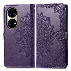 Coque Portefeuille Motif Fantaisie Livre Cuir Etui Clapet pour Huawei P50 Pro Violet