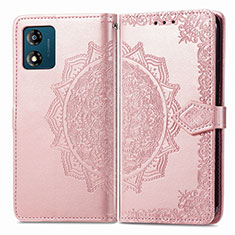 Coque Portefeuille Motif Fantaisie Livre Cuir Etui Clapet pour Motorola Moto E13 Or Rose