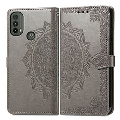 Coque Portefeuille Motif Fantaisie Livre Cuir Etui Clapet pour Motorola Moto E20 Gris