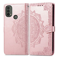 Coque Portefeuille Motif Fantaisie Livre Cuir Etui Clapet pour Motorola Moto E20 Or Rose