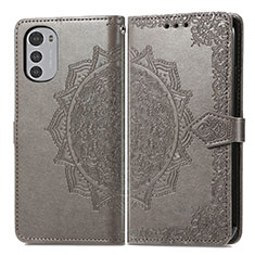 Coque Portefeuille Motif Fantaisie Livre Cuir Etui Clapet pour Motorola Moto E32s Gris