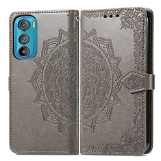 Coque Portefeuille Motif Fantaisie Livre Cuir Etui Clapet pour Motorola Moto Edge 30 5G Gris