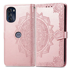 Coque Portefeuille Motif Fantaisie Livre Cuir Etui Clapet pour Motorola Moto G 5G (2022) Or Rose