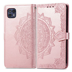 Coque Portefeuille Motif Fantaisie Livre Cuir Etui Clapet pour Motorola Moto G50 5G Or Rose