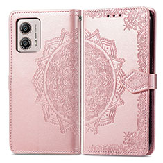 Coque Portefeuille Motif Fantaisie Livre Cuir Etui Clapet pour Motorola Moto G53j 5G Or Rose