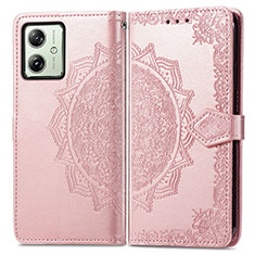 Coque Portefeuille Motif Fantaisie Livre Cuir Etui Clapet pour Motorola Moto G54 5G Or Rose