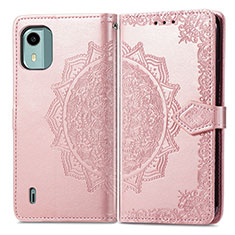 Coque Portefeuille Motif Fantaisie Livre Cuir Etui Clapet pour Nokia C12 Pro Or Rose