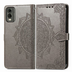 Coque Portefeuille Motif Fantaisie Livre Cuir Etui Clapet pour Nokia C210 Gris