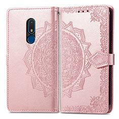 Coque Portefeuille Motif Fantaisie Livre Cuir Etui Clapet pour Nokia C3 Or Rose