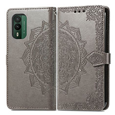 Coque Portefeuille Motif Fantaisie Livre Cuir Etui Clapet pour Nokia XR21 Gris