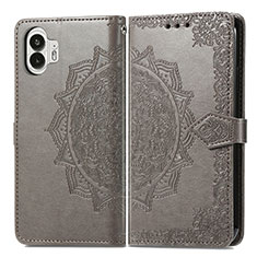 Coque Portefeuille Motif Fantaisie Livre Cuir Etui Clapet pour Nothing Phone 2 Gris