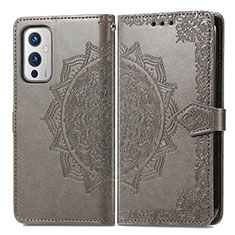 Coque Portefeuille Motif Fantaisie Livre Cuir Etui Clapet pour OnePlus 9 5G Gris